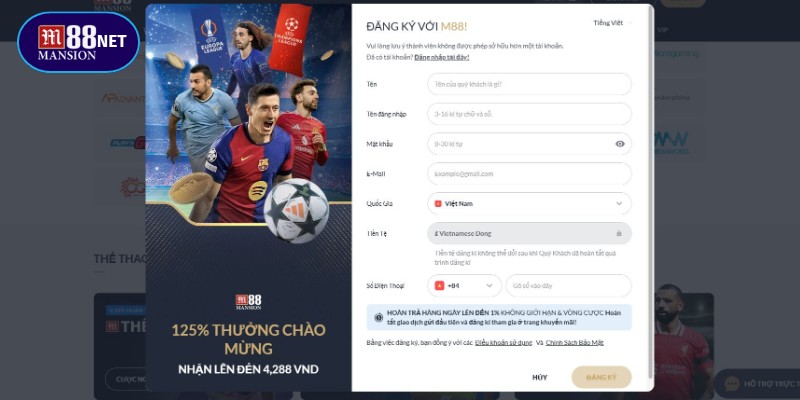 Hướng dẫn đăng ký M88 điền thông tin lên biểu mẫu