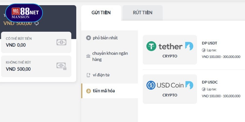 Hình thức thanh toán qua tiền mã hoá Tether và USD Coin