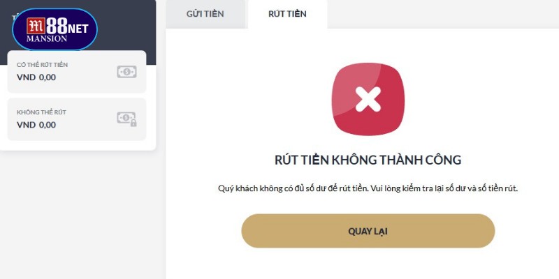 Người dùng không có đủ số dư hiện tại để có thể thanh toán